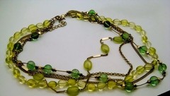Rare Vintage Monet Glayer Peridot Emerald Green Glass Bead Bib Layers Necklace