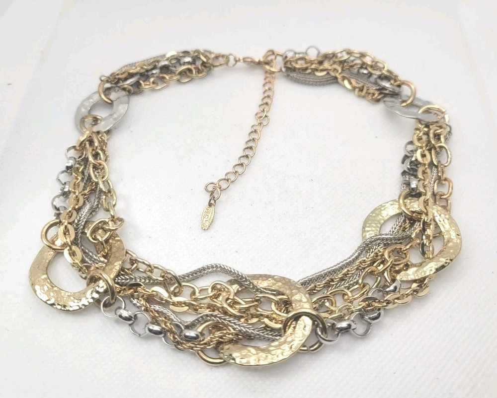 Vintage VCLM Gold And Silver Multi-row Chain Heavy Necklace 16in.