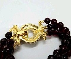 NOLAN MILLER Bracelet Bordeaux Red Glass Bead Rhinestone Vintage Couture 8 in