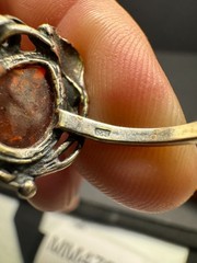 Vintage Baltic Amber Sterling Silver 925 Ring Teardrop Cabochon Ornate Sz 9.75