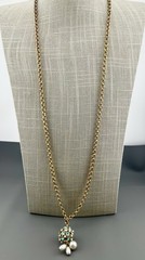 Vintage Rhinestone Faux Pearl Necklace Sputnik Statement Gold Tone 32”