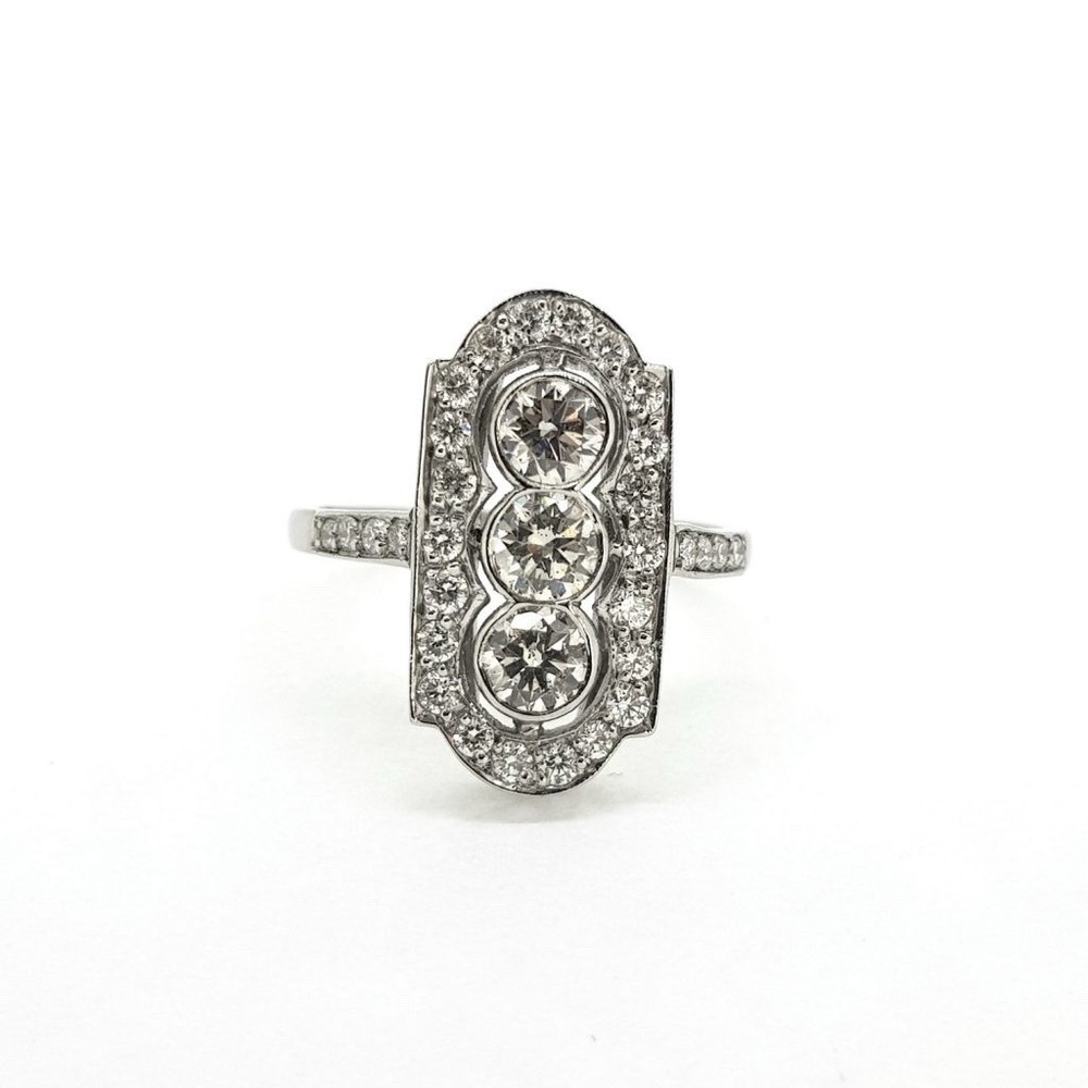 Vintage Art Deco Moissanite 3-Stone Halo Estate Filigree Fine Jewelry Size 4-14