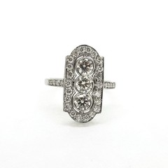 Vintage Art Deco Moissanite 3-Stone Halo Estate Filigree Fine Jewelry Size 4-14