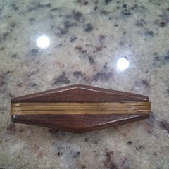 Vintage 70s Or Earlier Organic Modernist Wooden Brooch With Flush Metal Band