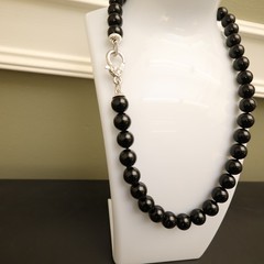 Judith Ripka necklace black onyx sterling silver 925 clasp DMQ signed 18 in