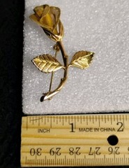 ANNE KLEIN Signed AK Vintage Gold Tone Mesh Textured Rose Stem 2 1/8″ Pin!
