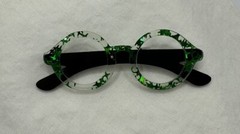 Green & Clear Iridescent Webbing Pattern W Black Arms Eye Glasses Pin Brooch