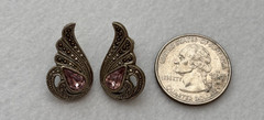 Vintage Pink Teardrop Earrings Marcasite Style Silver Tone