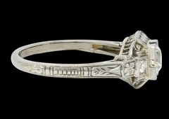 BELAIS ART DECO 0.45 CTW OLD MINE Cut DIAMOND 18 K GOLD CHECKERBOARD Style Ring