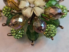 Green Crystal Floral Pendant Double Sided Statement Rhinestone Cluster Gold Tone