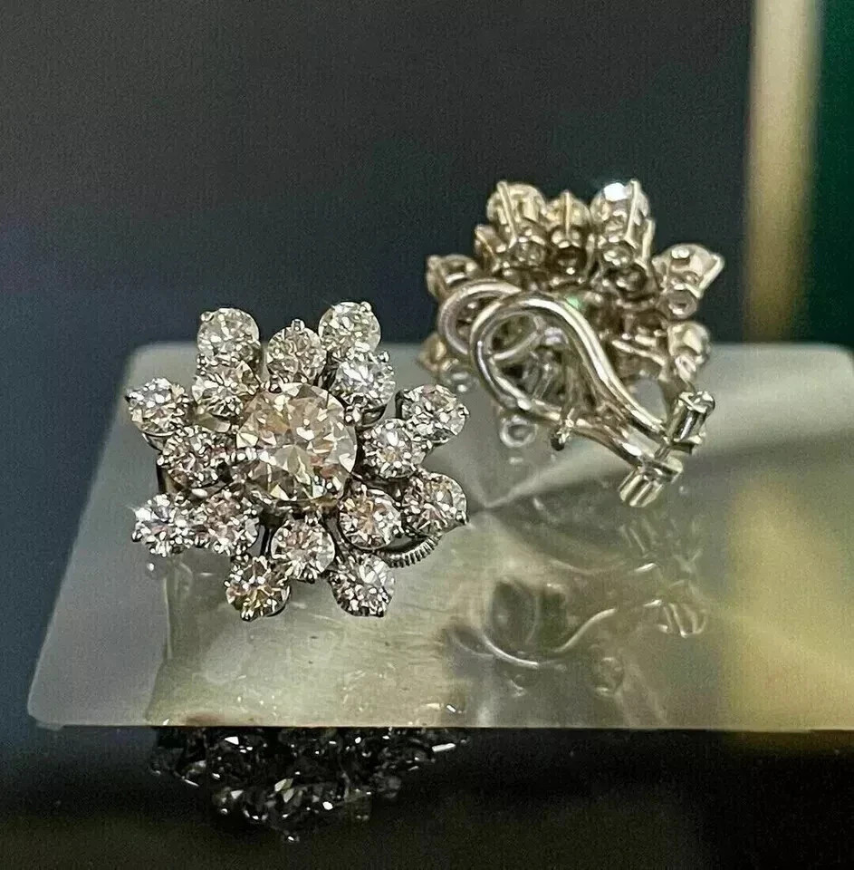 3Ct Art Deco Style Lab Created Diamond Flower Stud Earring 14K White Gold Finish