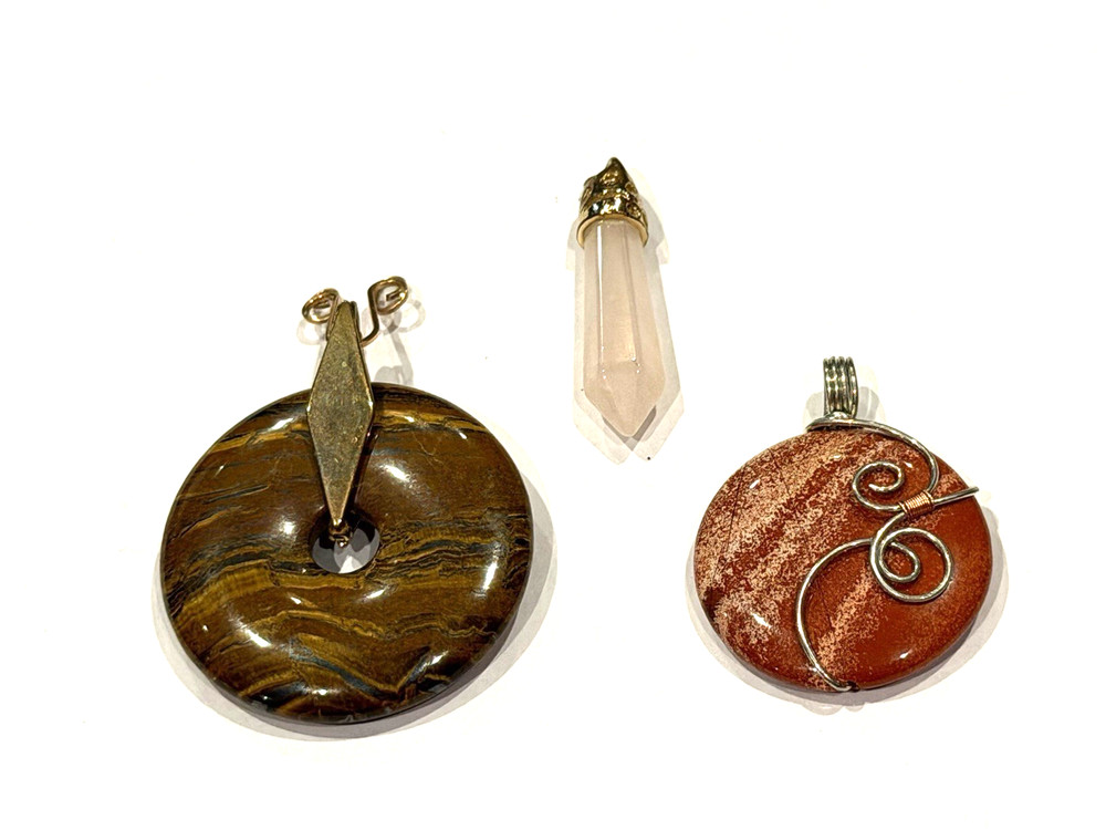 STERLING SILVER TIGER IRON DONUT ROSE QUARTZ PRISM JASPER CIRCLE PENDANT LOT 3