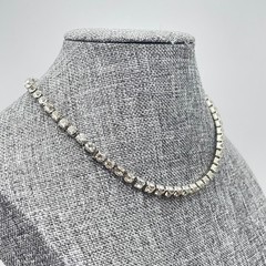 Vintage Silver-Tone Prong Crystal Rhinestone Tennis-Style Choker Necklace