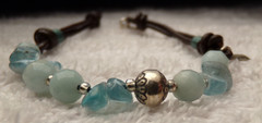 VTG PEYOTE BIRD STERLING SILVER BLUE AQUAMARINE STONE BEAD LEATHER BRACELET 7″