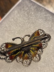 Antique silver2 enamel butterfly brooch pin hallmarked 800