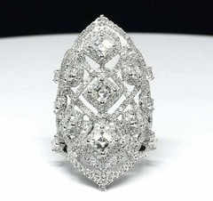 Art Deco Style Lab Created Diamond Engagement Wedding 14k White Gold Finish Ring