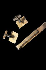 Vintage Gold Tone Swank Cufflinks and Tie bar Clip w/ Rhinestone Accents