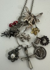 Adorable Estate 80’s Sterling Fairy Charm Holder +9 Charms Necklace
