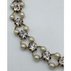Vintage Pearl & Rhinestone Station Necklace Gold Tone 16″ Elegant Classic