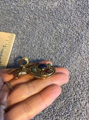 Vtg LOCKET Brooch JEWELED bow PHOTO HOLDER Etched Dangle Lot C