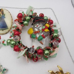 Vintage Christmas Jewelry Lot Angel Snowman Tree Wreath Ornament Star