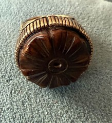 BARSE Carved Brown Stone Flower Statement Ring Size 7 Brass Thailand