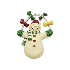 Snowman Brooch Glitter Christmas Pin Silver tone Signed Danecraft 2.25 in