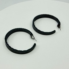 VTG Gunmetal Rhinestone Hoop Earrings Thick Baguette Crystal Inside Out Glitz