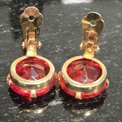 Vintage Red Faceted Glass Clip On Earrings Statement jewelry Glam Retro elegant
