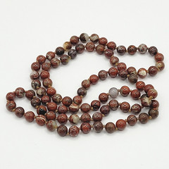 Jasper Stone Varied Brown Hues Hand Knotted Beaded Over the Head Necklace 30 In