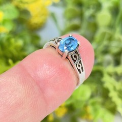 Vtg Signed RDC Sterling Silver 925 Topaz Solitaire Cut Out Scroll Band Ring Sz 5