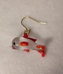 Glass Dolphin & Earrings On 18 inch, 2mm Chain Vintage
