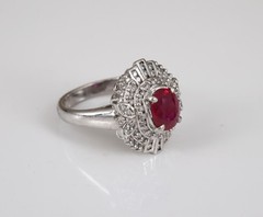 Fine Intense Red 1.58ct GIA Burma Ruby & 0.39ct Diamond Platinum Ring, Size 6.25