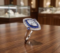14K Gold FN 2CT Marquise Lab Created Diamond Wedding Ring Art Deco Vintage Style