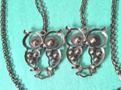 Pair of OWL Pendants W/Colorful Rhinestones Necklaces In Bronze Tone