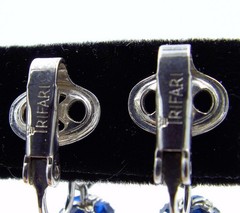 Vintage Trifari Silver-Tone Blue Rhinestone Crystal Clip On Lever Back Earrings
