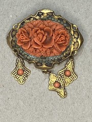 Vintage Brooch Pin Japan Japanese flower with Dangles W/Extra Pin