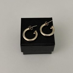 Vintage 925 Sterling Silver Round Half Hoop Huggie Bead Design Earrings