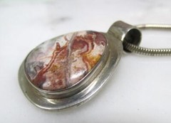 20″ Sterling Silver Snake Chain Necklace w/ Agate Pendant ~ 34g ~ 17-G294