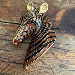 Vintage Signed MMA CINER Black Enamel and Rhinestone ZEBRA Pin Brooch – MINT