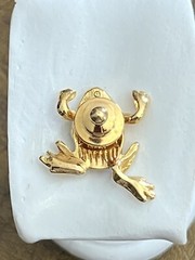 Avon Frog Tac Pin Gold Tone White and Green Rhinestone 1994 Vtg Brooch