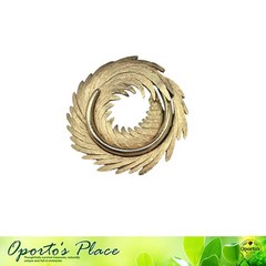 Vintage Brooch Pin Goldtone Metal Round Twisted Feather Design Greek Theme