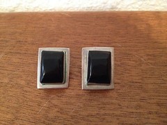 Vintage Pair of Sterling Silver Earrings w/ Black Stone Possibly Onyx