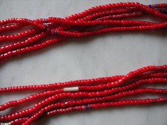Vintage Antique Venetian Red White Heart Trade Bead Necklace