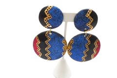 Vintage Clip On Earrings Black Painted Wood 1980s