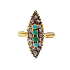 Victorian 18k Solid Yellow Gold Natural Turquoise and White Paste Ring Size 8