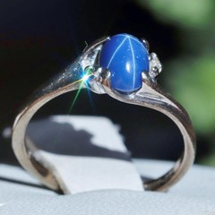 10k w/gold sz 5 ring 1.00ct lab created blue star sapphire diamond 1.72gr N3505
