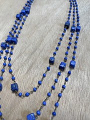 Vintage Art Deco Periwinkle Blue Slag Glass Bead Necklace 1920s