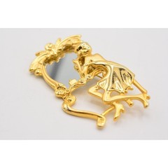Vintage Vanity Mirror Pin Brooch Woman Beauty Brushed Gold Retro NOS 1980s BinA3