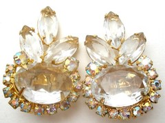 D & E Juliana Leaf Brooch & Earrings Set with Clear & Ab Rhinestone Vintage Pin